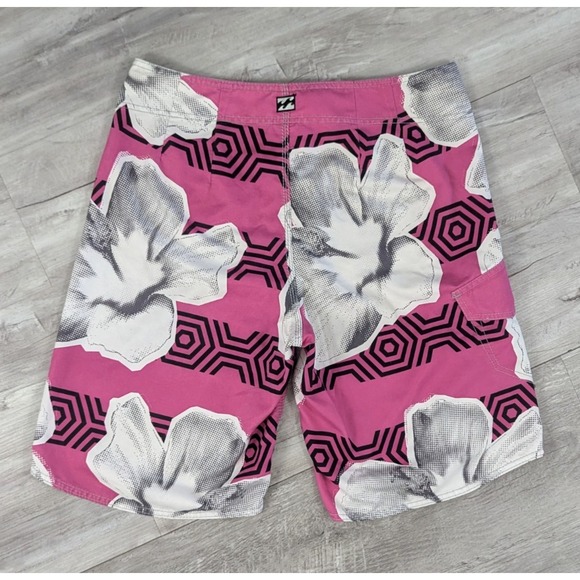 Billabong Board Shorts Size‎ 34 Pink White Floral Print With Comb In Pocket - Picture 4 of 9